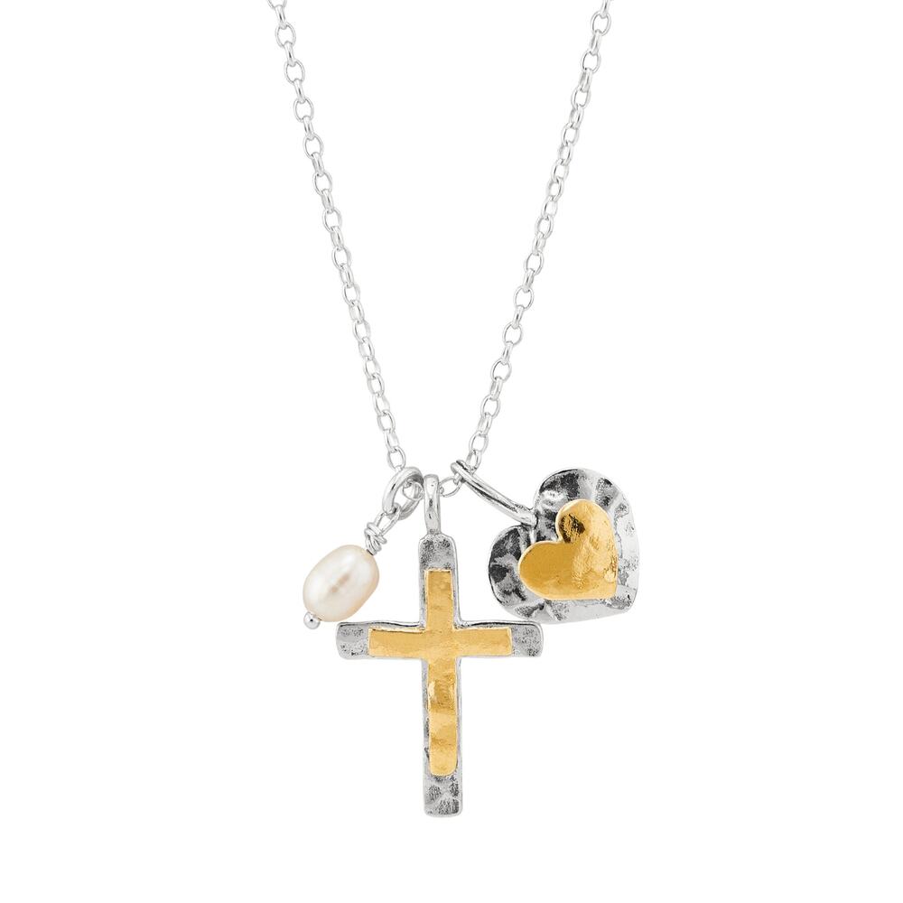 SILPADA Powerful Duo Necklace Gold Plate & Silver Pearl Necklace